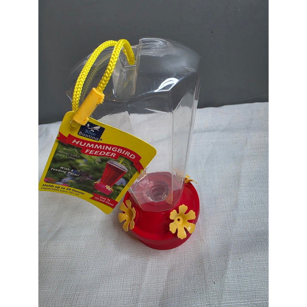 Blue Bunting Hummingbird Feeder 20oz 4 Feeding Ports Red Yellow 83020 NWT